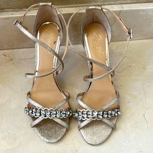 Size 8 Badgley Mischka-gold straps sandals, worn once.
